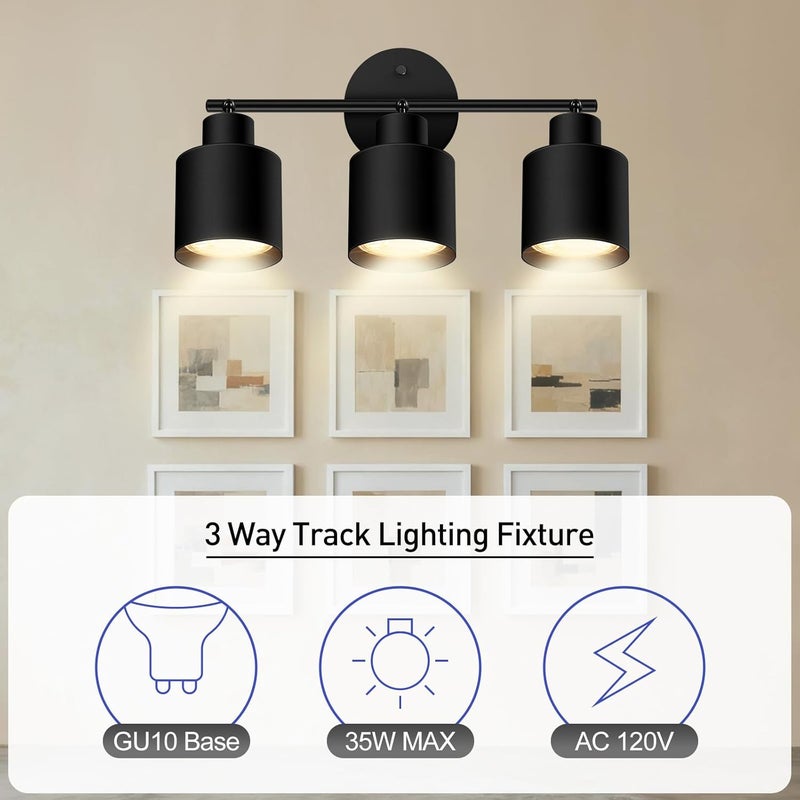 BoostArea Store 3-Light Led Track Lighting,Black Ceiling Lighting Fixtures,Wall Sconces Ceiling Spotlight with Foldable Light Arms for Kitchen, Closet, Bedroom,GU10 Socket, Bulbs Not Included - Image 3